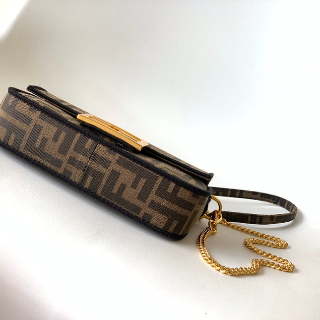 Fend Baguette 20 Brown FF Jacquard Fabric Bag Ghw