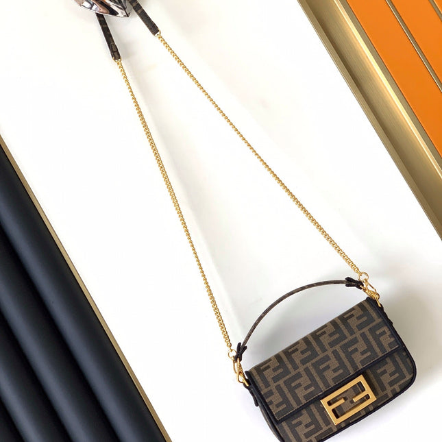 Fend Baguette 20 Brown FF Jacquard Fabric Bag Ghw