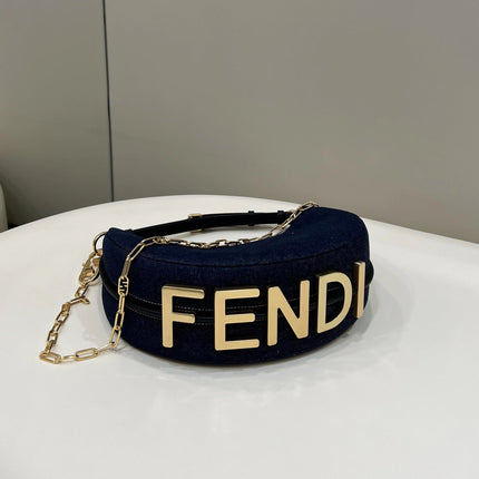 FENDIGRAPHY 29 BAG IN NAVY BLUE DENIM FABRIC WITH GOLD HARDWARE