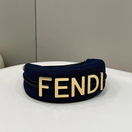 FENDIGRAPHY 29 BAG IN NAVY BLUE DENIM FABRIC WITH GOLD HARDWARE
