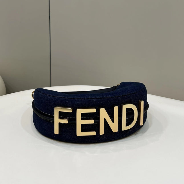 FENDIGRAPHY 29 BAG IN NAVY BLUE DENIM FABRIC WITH GOLD HARDWARE