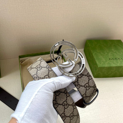 GG MARMONT MONOGRAM BELT 40MM SILVER HARDWARE