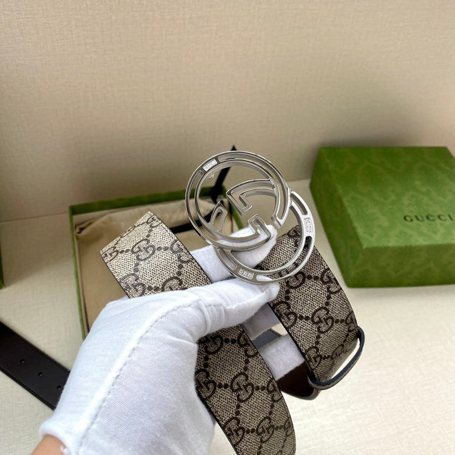 GG MARMONT MONOGRAM BELT 40MM SILVER HARDWARE
