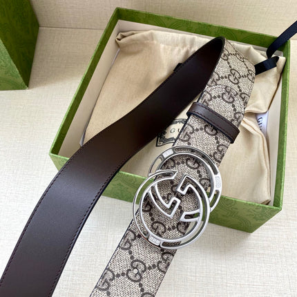 GG MARMONT MONOGRAM BELT 40MM SILVER HARDWARE
