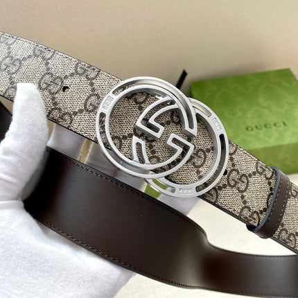 GG MARMONT MONOGRAM BELT 40MM SILVER HARDWARE