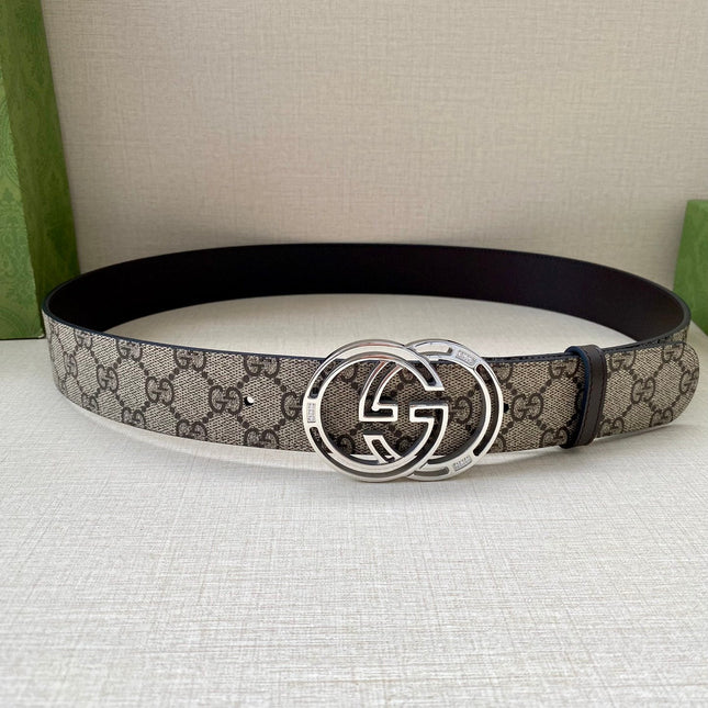 GG MARMONT MONOGRAM BELT 40MM SILVER HARDWARE