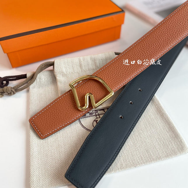 BOUCLE BELT BUCKLE & REVERSIBLE GINGER ORANGE AND BLACK LEATHER STRAP 38MM GOLD HARDWARE