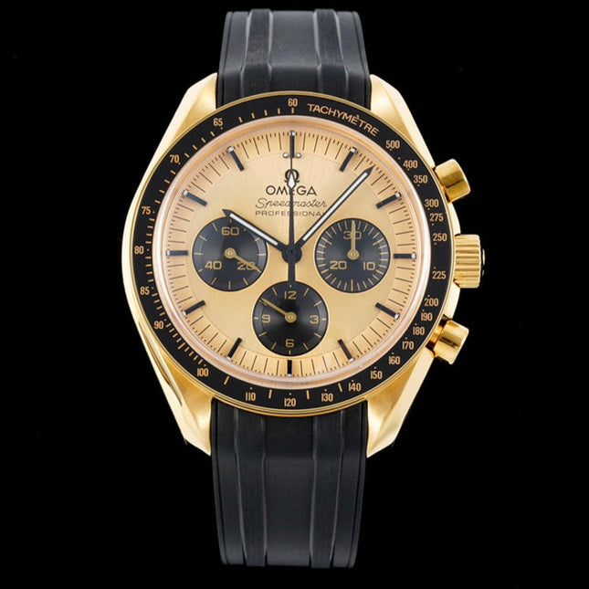 SPEEDMASTER MOONWATCH PROFESSIONAL 42 MM GOLD CASE ON BLACK LEATHER STRAP