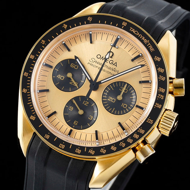 SPEEDMASTER MOONWATCH PROFESSIONAL 42 MM GOLD CASE ON BLACK LEATHER STRAP