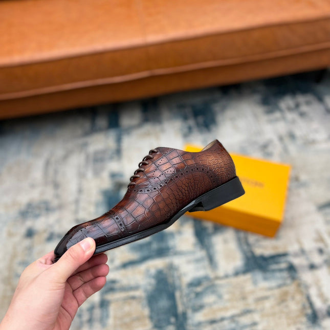 LV LACE-UP SHOES IN BROWN CROCODILE CALFSKIN