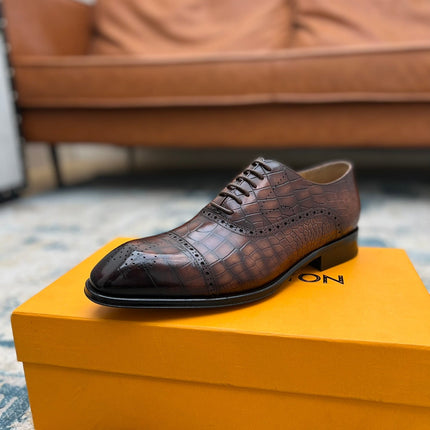 LV LACE-UP SHOES IN BROWN CROCODILE CALFSKIN