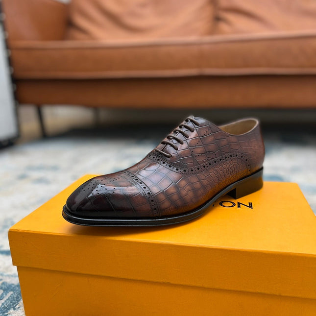 LV LACE-UP SHOES IN BROWN CROCODILE CALFSKIN