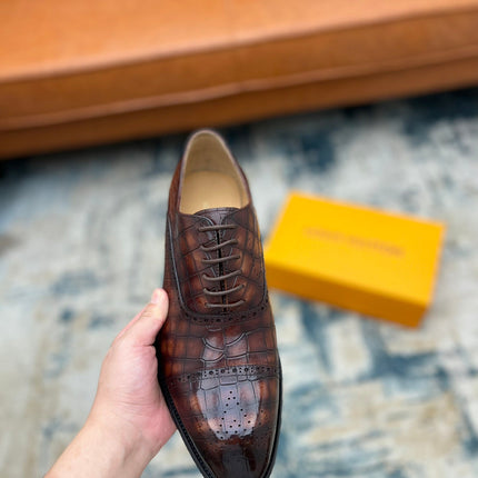 LV LACE-UP SHOES IN BROWN CROCODILE CALFSKIN