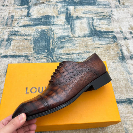 LV LACE-UP SHOES IN BROWN CROCODILE CALFSKIN
