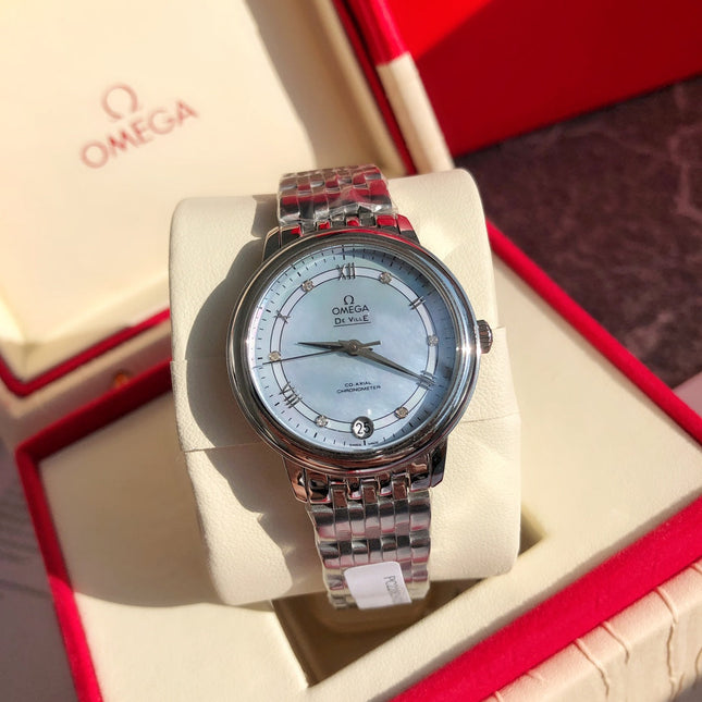 DE VILLE PRESTIGE WATCH SILVER CASE WITH SAPPHIRE BLUE DIAL