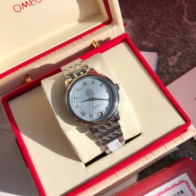DE VILLE PRESTIGE WATCH SILVER CASE WITH SAPPHIRE BLUE DIAL