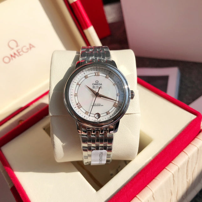 DE VILLE PRESTIGE WATCH SILVER CASE WITH WHITE DIAL