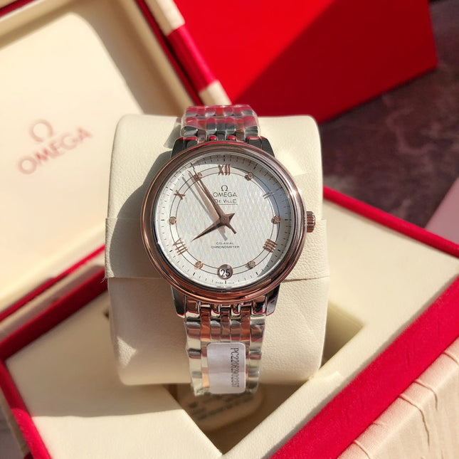 DE VILLE PRESTIGE WATCH SILVER AND ROSE GOLD CASE WITH WHITE DIAL