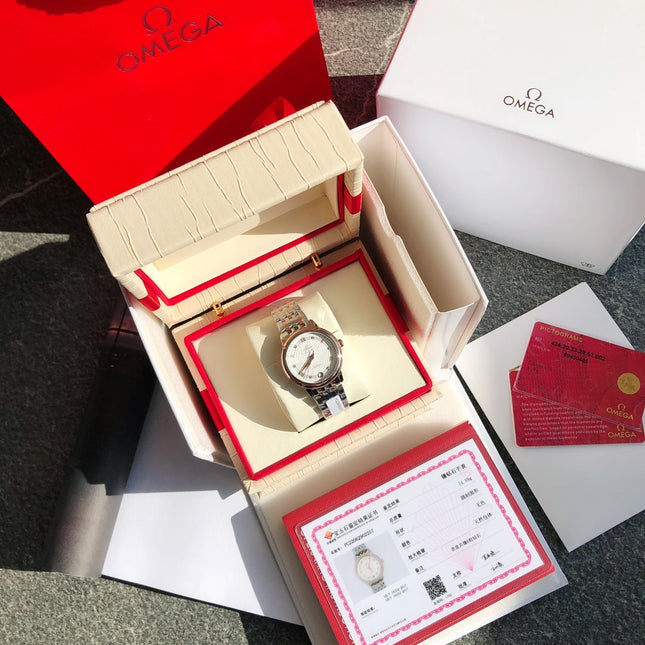 DE VILLE PRESTIGE WATCH SILVER AND ROSE GOLD CASE WITH WHITE DIAL