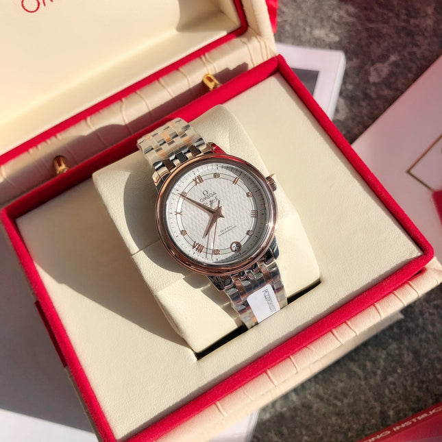 DE VILLE PRESTIGE WATCH SILVER AND ROSE GOLD CASE WITH WHITE DIAL