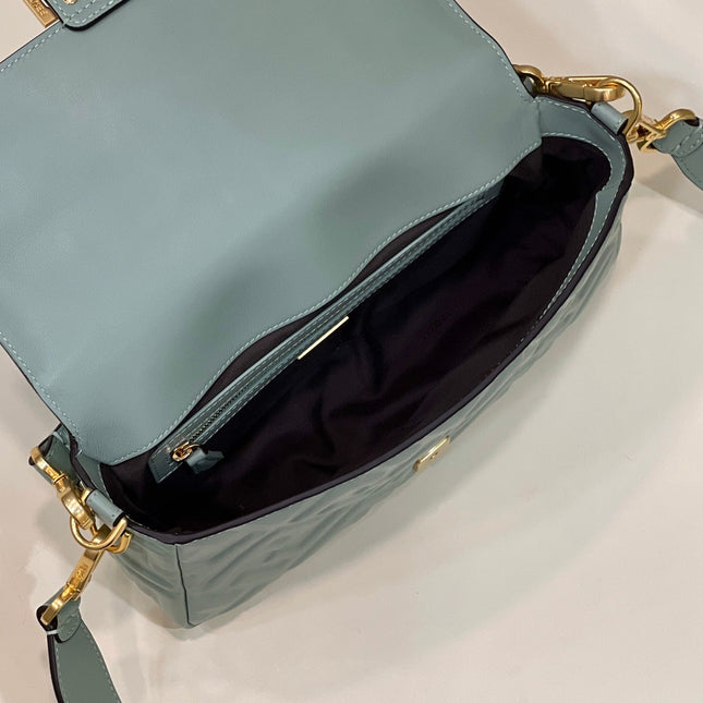 BAGUETTE WITH FF MOTIF 27 IN VIRIDIAN GREEN SOFT LAMBSKIN GOLD HARDWARE