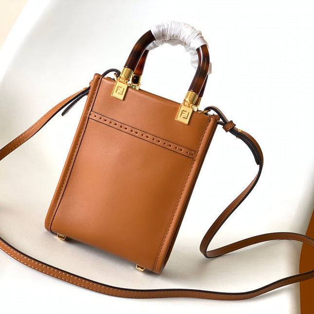 Fend Mini Sunshine Shopper Bag 18 Tan Leather