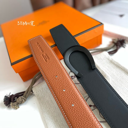 HM LUCK BELT BUCKLE & REVERSIBLE GINGER ORANGE AND BLACK LEATHER STRAP 38MM