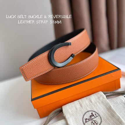 HM LUCK BELT BUCKLE & REVERSIBLE GINGER ORANGE AND BLACK LEATHER STRAP 38MM