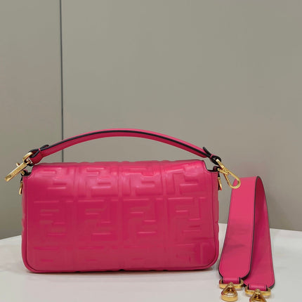 BAGUETTE WITH FF MOTIF 27 IN CERISH PINK SOFT LAMBSKIN GOLD HARDWARE