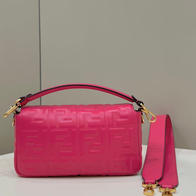 BAGUETTE WITH FF MOTIF 27 IN CERISH PINK SOFT LAMBSKIN GOLD HARDWARE