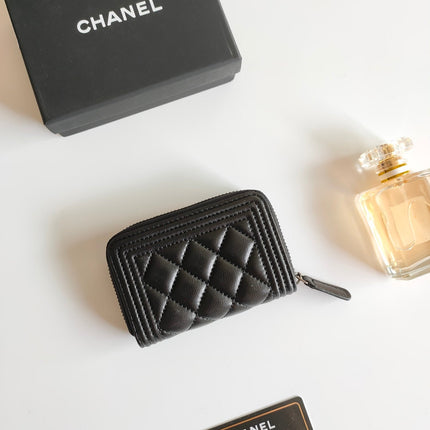 CC BOY ZIP COIN PURSE 11.5 BLACK GRAINED CALFSKIN ICON