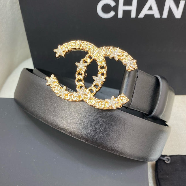 CC BELT 30 MM IN BLACK CALFSKIN WITH GOLD BUCKLE HARDWARE