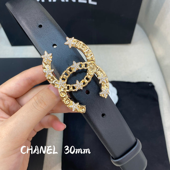 CC BELT 30 MM IN BLACK CALFSKIN WITH GOLD BUCKLE HARDWARE