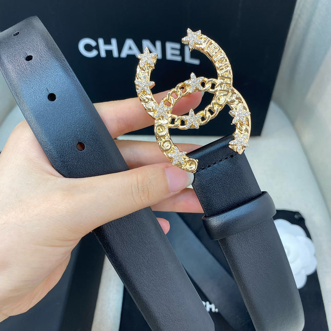 CC BELT 30 MM IN BLACK CALFSKIN WITH GOLD BUCKLE HARDWARE