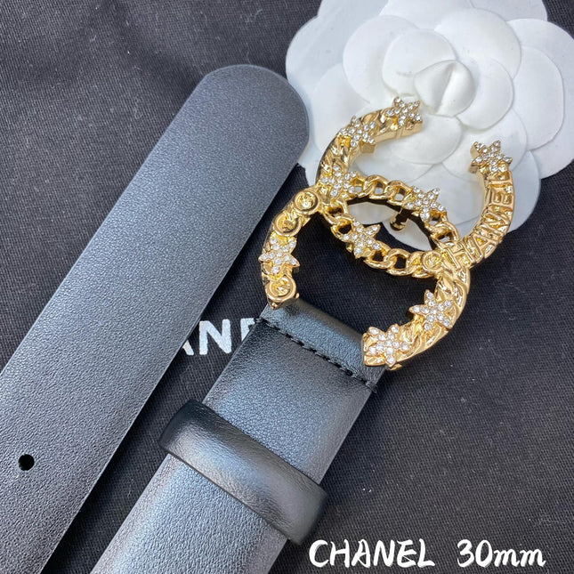 CC BELT 30 MM IN BLACK CALFSKIN WITH GOLD BUCKLE HARDWARE