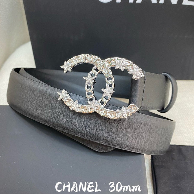 CC BELT 30 MM IN BLACK CALFSKIN WITH SILVER BUCKLE HARDWARE