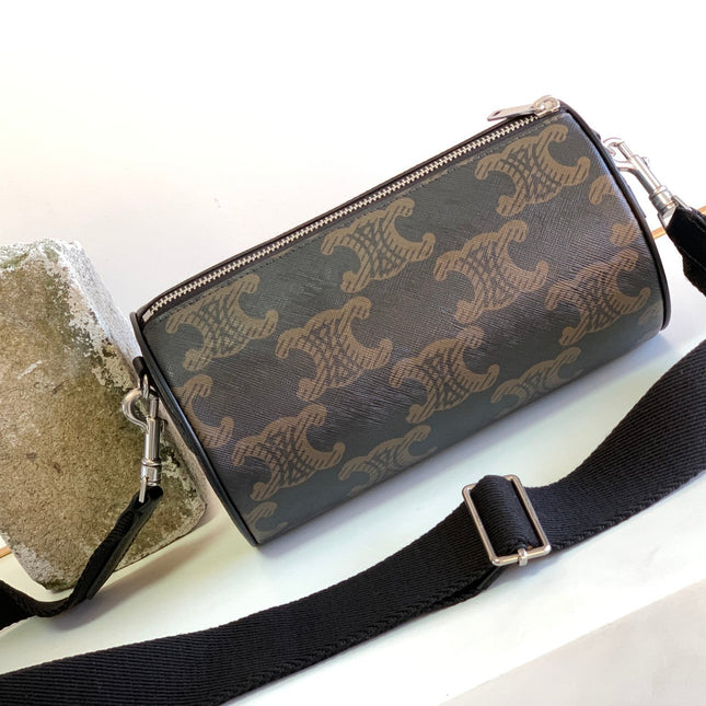 CYLINDRICAL 22  BAG BLACK BROWN COWHIDE