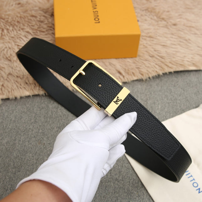 BELT VENDOME 35CM IN BLACK SMOOTH CALFSKIN WITH GOLD BUCKLE EMBOSSED LOGO