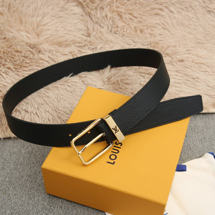 BELT VENDOME 35CM IN BLACK SMOOTH CALFSKIN WITH GOLD BUCKLE EMBOSSED LOGO