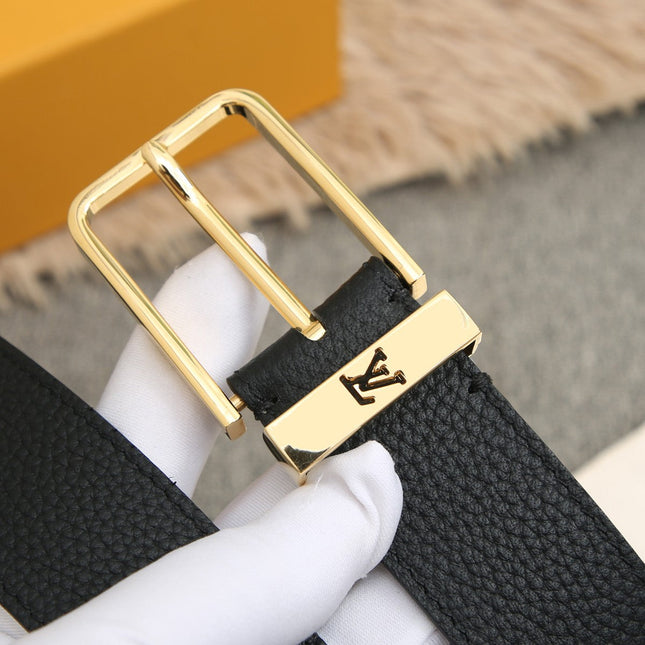BELT VENDOME 35CM IN BLACK SMOOTH CALFSKIN WITH GOLD BUCKLE EMBOSSED LOGO