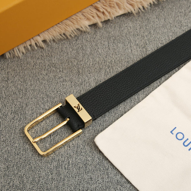 BELT VENDOME 35CM IN BLACK SMOOTH CALFSKIN WITH GOLD BUCKLE EMBOSSED LOGO