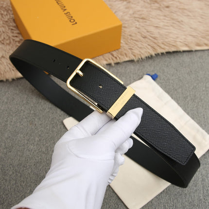 BELT VENDOME 35CM IN BLACK SMOOTH CALFSKIN WITH GOLD LV LETTER BUCKLE