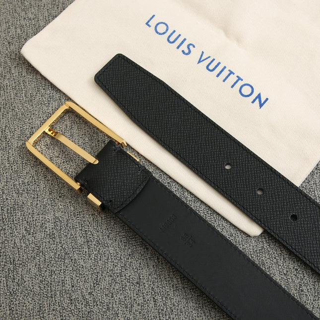 BELT VENDOME 35CM IN BLACK SMOOTH CALFSKIN WITH GOLD LV LETTER BUCKLE