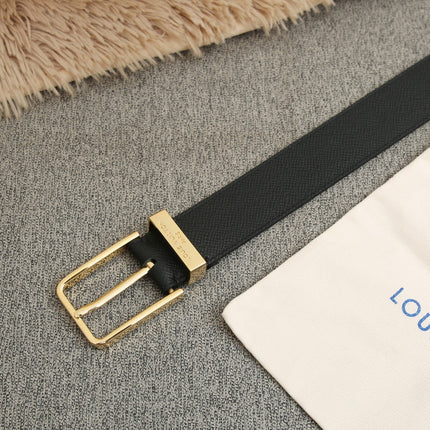BELT VENDOME 35CM IN BLACK SMOOTH CALFSKIN WITH GOLD LV LETTER BUCKLE