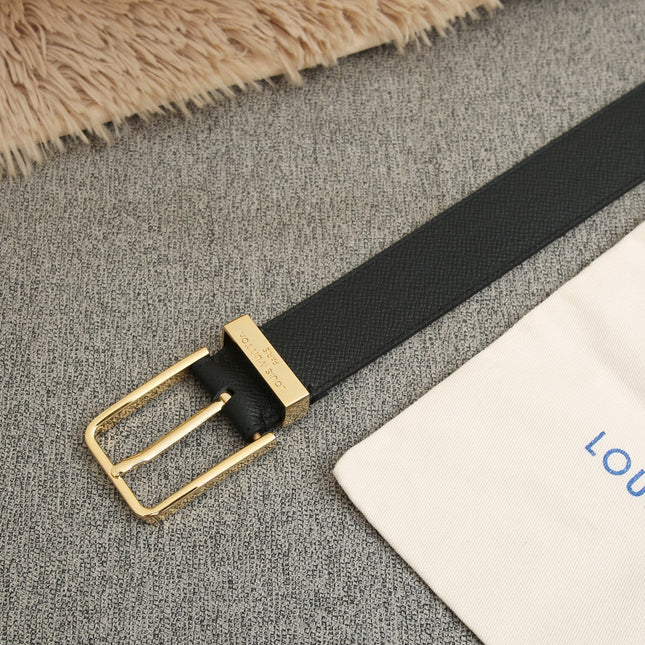 BELT VENDOME 35CM IN BLACK SMOOTH CALFSKIN WITH GOLD LV LETTER BUCKLE