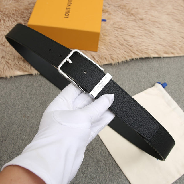 BELT VENDOME 35CM IN BLACK SMOOTH CALFSKIN WITH SILVER BUCKLE EMBOSSED LOGO