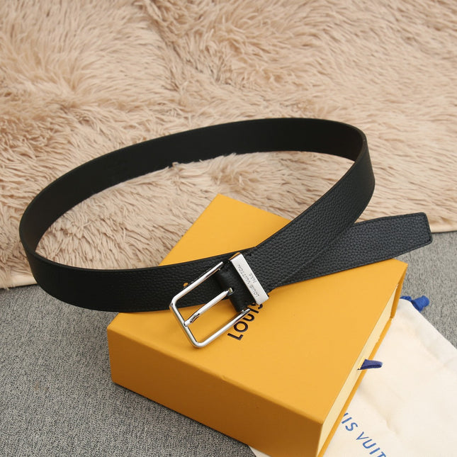 BELT VENDOME 35CM IN BLACK SMOOTH CALFSKIN WITH SILVER BUCKLE EMBOSSED LOGO