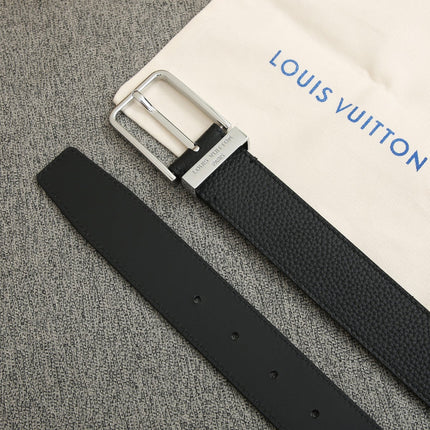 BELT VENDOME 35CM IN BLACK SMOOTH CALFSKIN WITH SILVER BUCKLE EMBOSSED LOGO