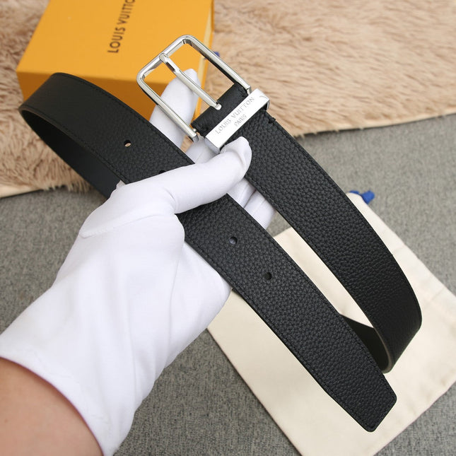 BELT VENDOME 35CM IN BLACK SMOOTH CALFSKIN WITH SILVER BUCKLE EMBOSSED LOGO