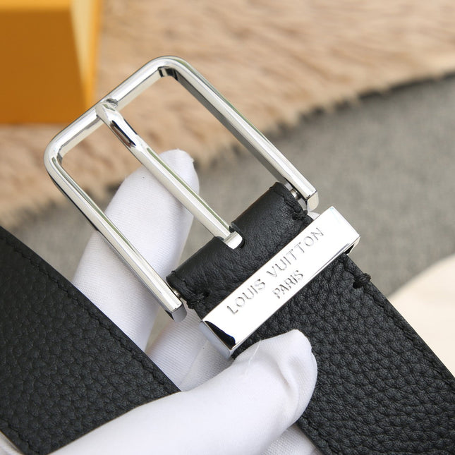 BELT VENDOME 35CM IN BLACK SMOOTH CALFSKIN WITH SILVER BUCKLE EMBOSSED LOGO
